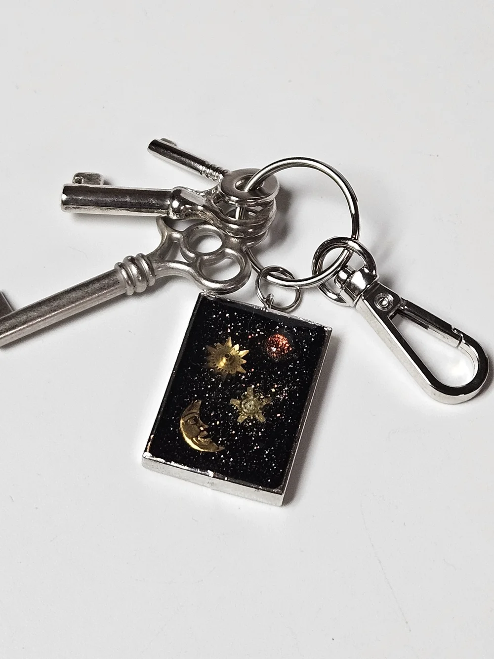 Celestial Moon & Sun Black Glitter Keychain Card Holder